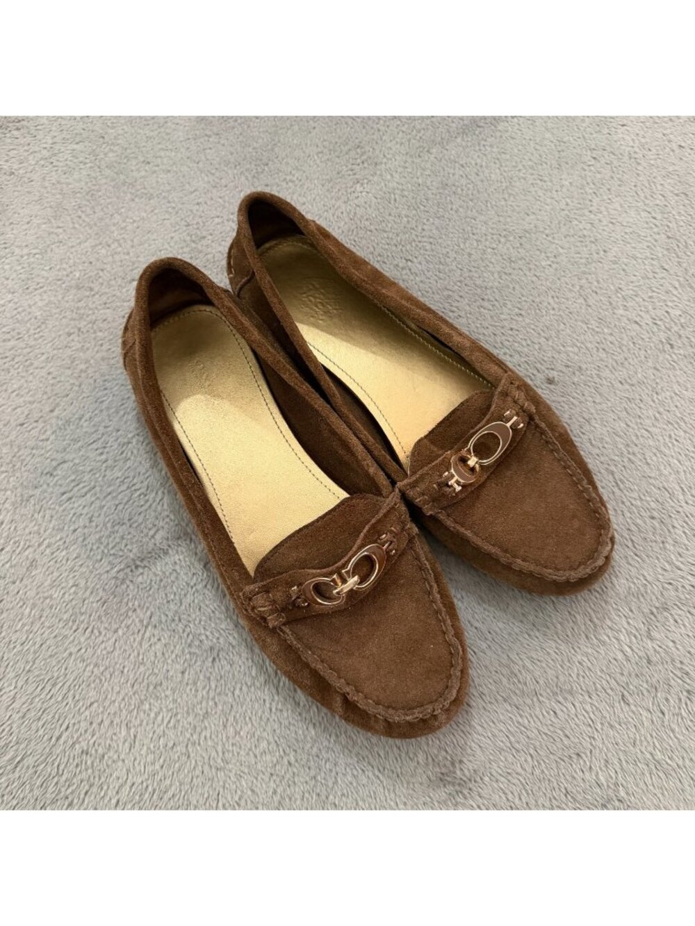 Coach Brown Suede Leather Driving Loafers Shoes Womens 9 Fortunata